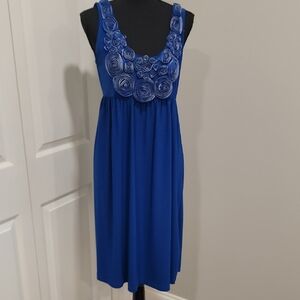 Rich Blue Midi Dress With Textured Front